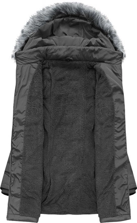 DŁUŻSZA PIKOWANA KURTKA Z KAPTUREM CIEMNOSZARA (B2625-30)