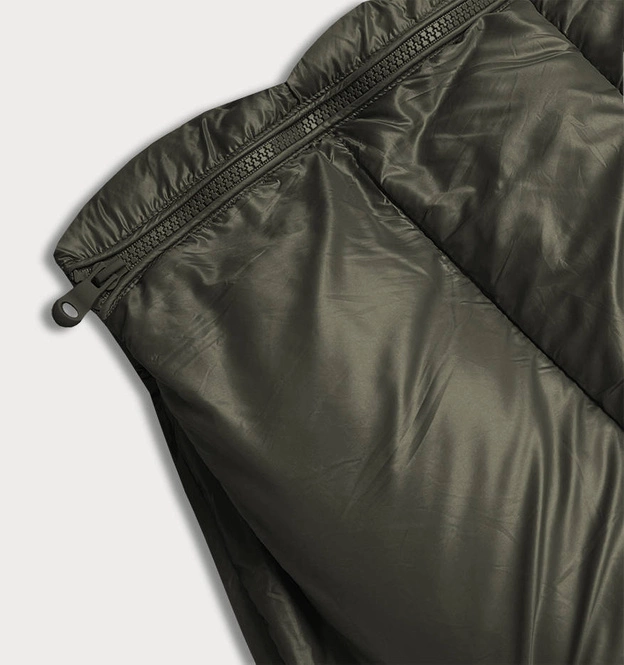 Dłuższa damska pikowana kurtka zimowa khaki (j19-017)