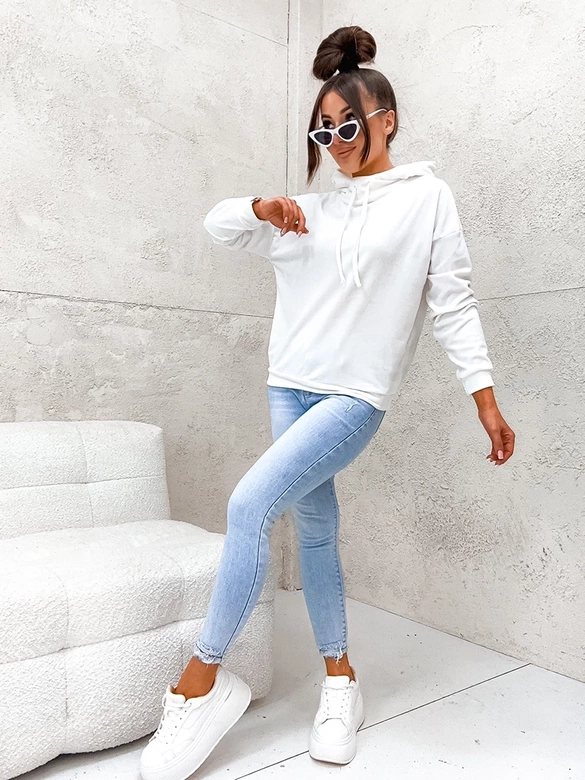 Welurowa bluza z kapturem ecru (8270)