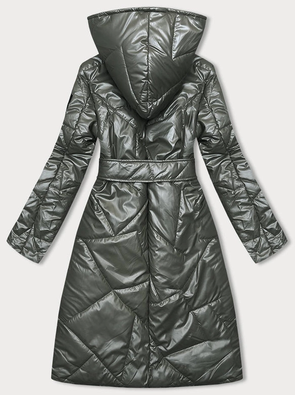 Pikowana kurtka na zatrzaski khaki (B8179-11)