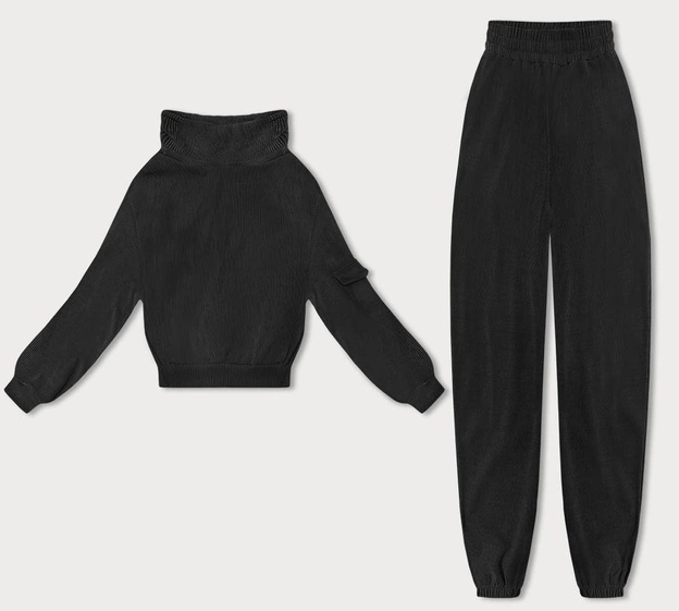 Dresowy komplet damski typu wafel czarny (AMG-339A)