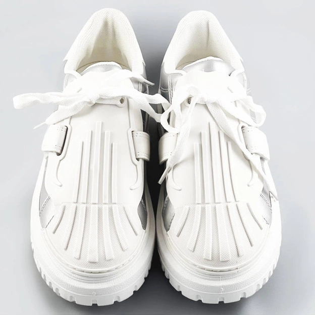 Damskie buty sportowe z nakładką na sznurowadła srebrno-białe (ra2049)