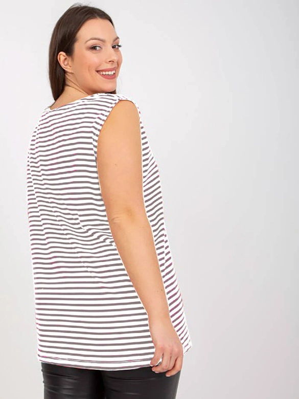 Bawełniany top w paski plus size biały-szary (7952)