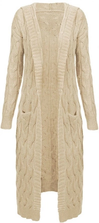 DŁUGI SWETER Z KAPTUREM I KIESZENIAMI BEŻOWY (111ART)