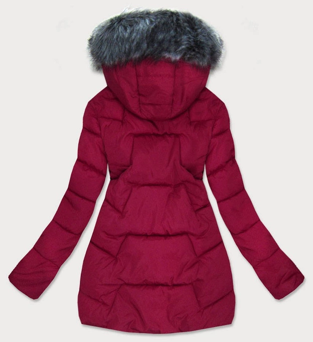 PIKOWANA KURTKA DAMSKA ZIMOWA BORDOWA (R9527)