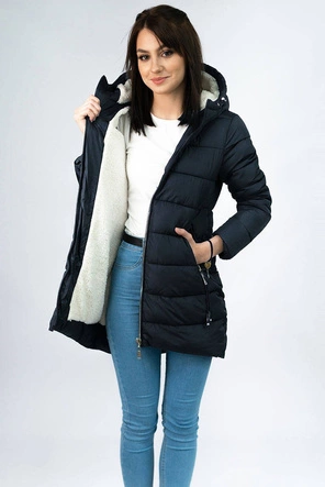 PIKOWANA DAMSKA KURTKA Z KAPTUREM GRANATOWA (B2642)