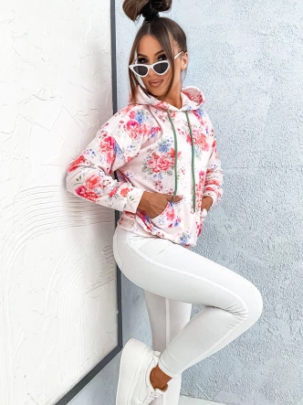 Welurowa bluza damska w kwiaty różowa (82172)