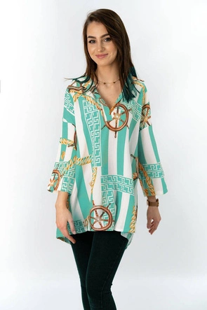 KOSZULA OVERSIZE WE WZORY BIAŁO-MIĘTOWA (301ART)