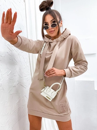 Dresowa sukienka z kapturem beżowa (725)