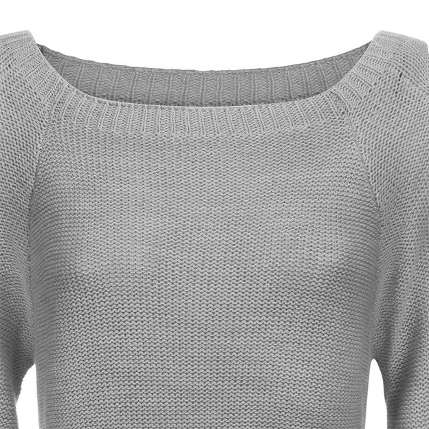 SWETER WIĄZANY NA RAMIONACH JASNOSZARY (113ART)