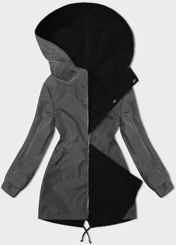 Cienka parka dwustronna damska czarno-szara (16M9081M-392C)