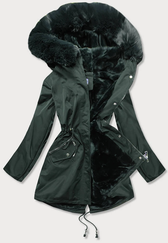 KURTKA ZIMOWA DAMSKA Z FUTRZANĄ PODSZEWKĄ ZIELONA (B2718-10)