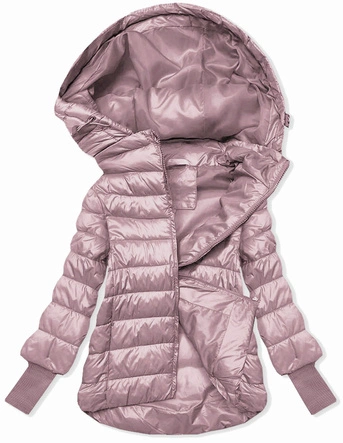 Krótka kurtka damska z dzianinowymi ściągaczami różowa (P22/P3-6636/P3-6023-52)