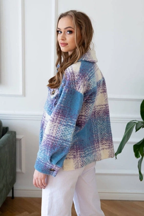 KOSZULOWA KURTKA DAMSKA MELANŻ NIEBIESKA (3925B)