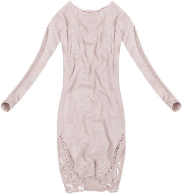 SWETER O DŁUGOŚCI MAXI Z PRZETARCIAMI RÓŻOWY (63ART)