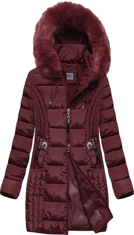 DAMSKA DŁUŻSZA KURTKA ZIMOWA Z KAPTUREM BORDOWA (R2620)