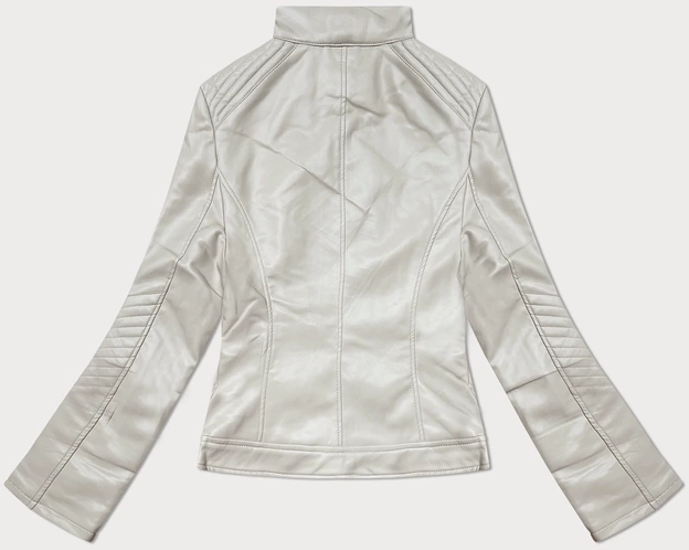 Damska kurtka ze skóry ekologicznej ze stójką J Style jasny beżowy (11Z8131)