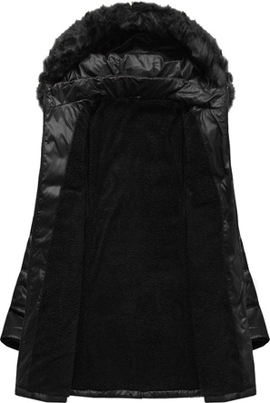 PIKOWANA DAMSKA KURTKA ZIMOWA Z KAPTUREM CZARNA (B2617-30)