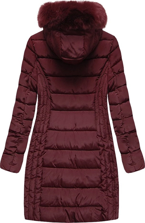 DAMSKA DŁUŻSZA KURTKA ZIMOWA Z KAPTUREM BORDOWA (R2620)