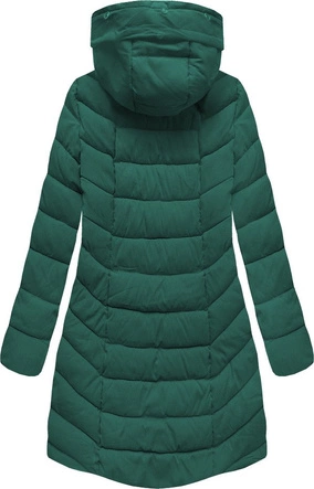 DŁUŻSZA ZIMOWA KURTKA DAMSKA Z KAPTUREM CIEMNOZIELONA (B2646)