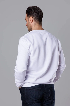 Męska bluza z okrągłym dekoltem biała (68B2001-1)