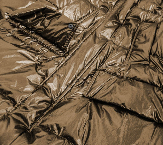 DAMSKA METALICZNA KURTKA ZIMOWA Z KAPTUREM ZŁOTA (8295)