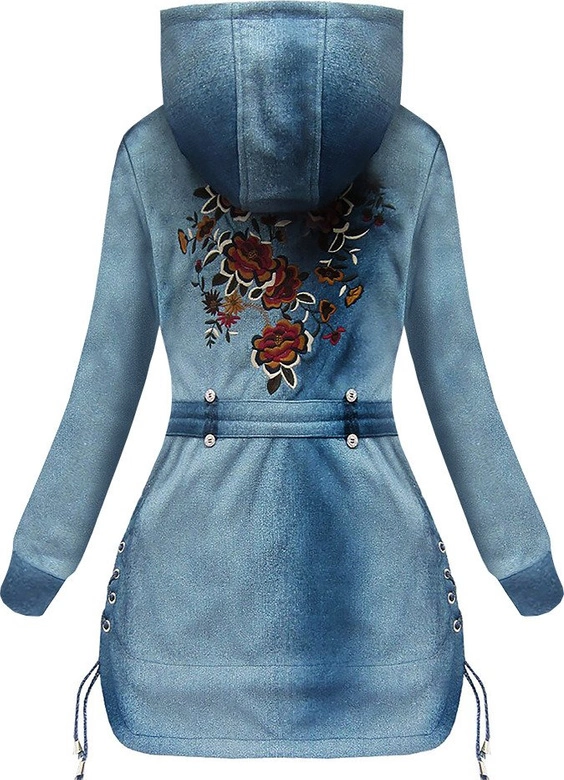 BLUZA Z HAFTAMI I KAPTUREM NIEBIESKA 1 (J77210)