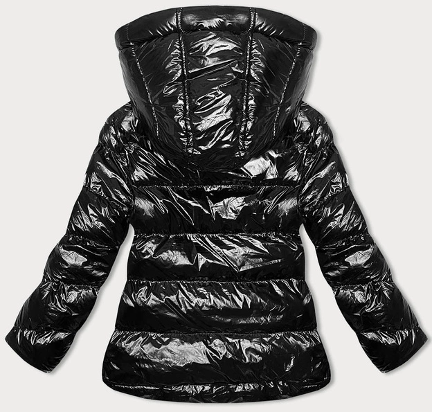 Błyszcząca kurtka damska z kapturem czarna (5M3172-392)