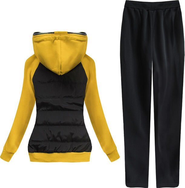 DAMSKI DRES Z ŁĄCZONYCH MATERIAŁÓW CZARNO-ŻÓŁTY (683)
