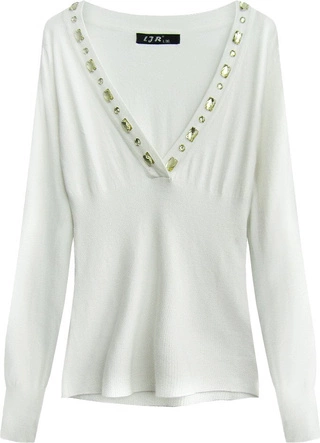 SWETER Z OZDOBNYMI KAMIENIAMI BIAŁY (1519)