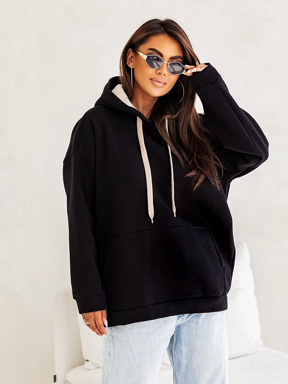 Gruba bluza damska kangurka czarna (82131)