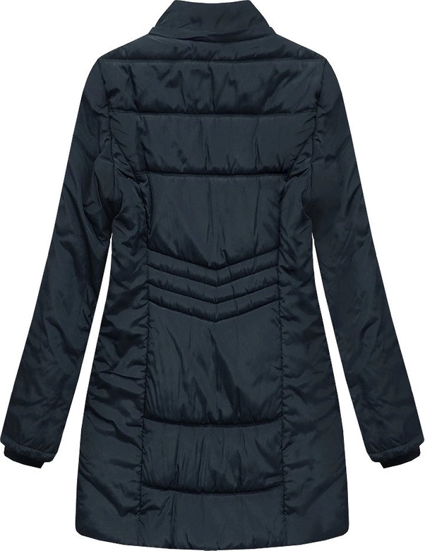 DŁUŻSZA PIKOWANA KURTKA DAMSKA Z KAPTUREM GRANATOWA (B2625-30)