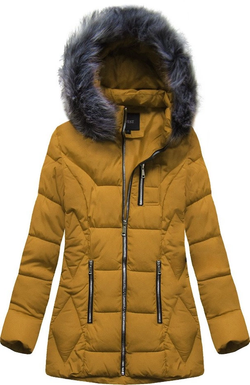 ZIMOWA PIKOWANA KURTKA DAMSKA Z KAPTUREM ŻÓŁTA (B9901)
