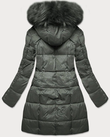 Pikowana zimowa kurtka damska z kapturem khaki (aura)