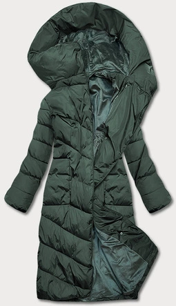 DŁUGA ZIMOWA KURTKA DAMSKA CIEMNO ZIELONA (2M-033)