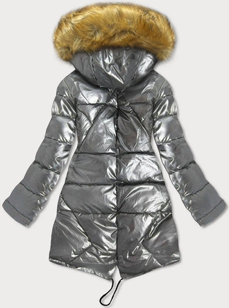 Dwustronna zimowa kurtka damska czarno-srebrna (m-136)