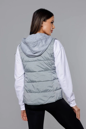 Kamizelka damska z dzianinowym kapturem szaro-niebieska (DW-21604)