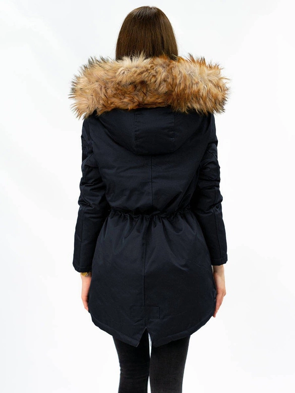 DWUSTRONNA ZIMOWA PARKA DAMSKA Z KAPTUREM GRANATOWO-CZERWONA (B2636)