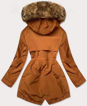 Zimowa parka damska na futrze karmelowa (m21312)