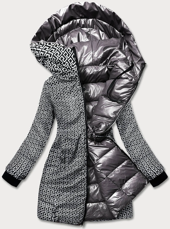 Metaliczna kurtka dwustronna damska szara (R8070)