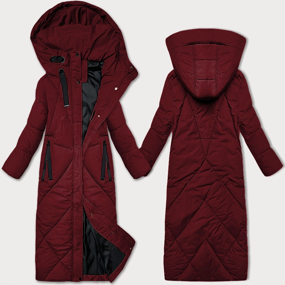 Zimowa kurtka damska do kolan J Style bordowa (5M3232-1)