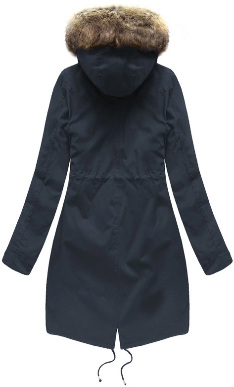 Zimowa damska parka z podpinką i kapturem granatowa (7626)