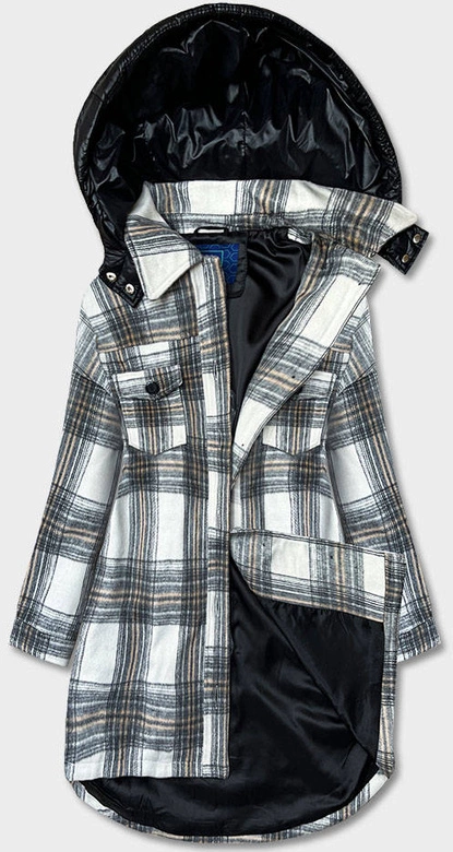 Damska kurtka koszulowa w kratę ecru/szara (AG3-1813)