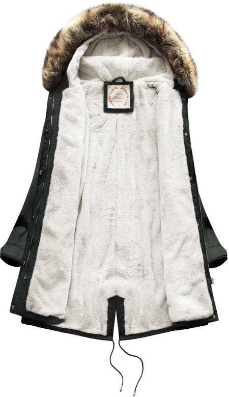 Kurtka damska typu parka na misiu z kapturem army (7602BIG)