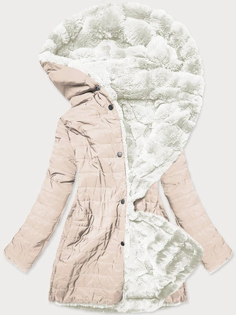 LEKKA KURTKA ZIMOWA DAMSKA FUTRO 2 W 1 ECRU (39039)