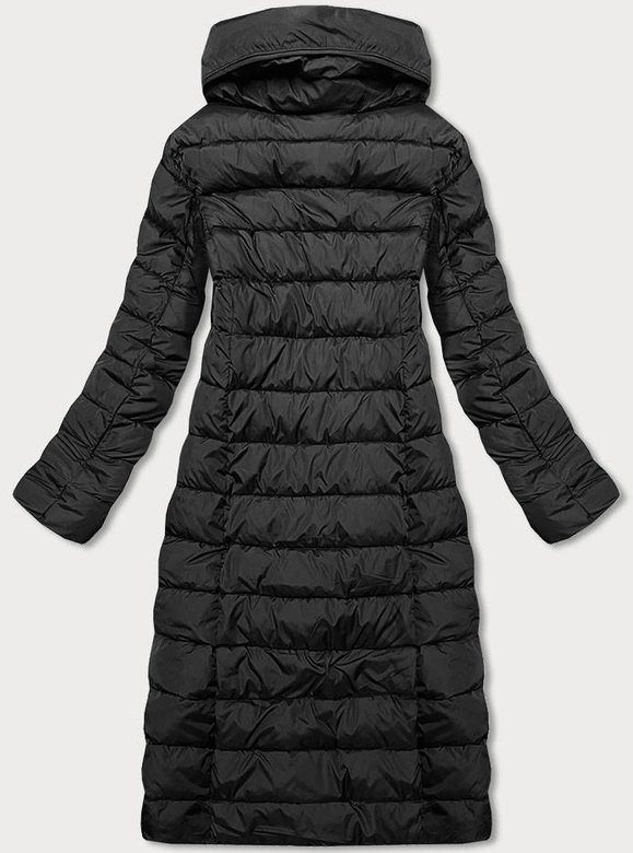 Długa kurtka zimowa damska z kołnierzem czarna (my017)