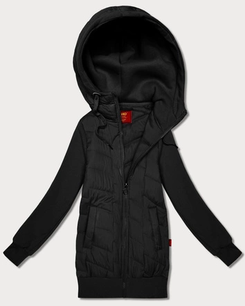 Damska bluza z kapturem z łączonych materiałów Goodlookin czarna (AMG-175)