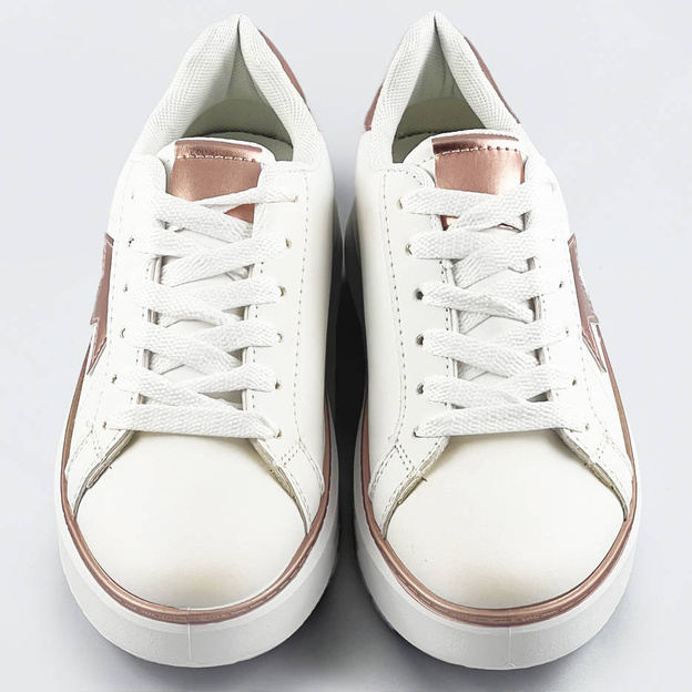 Sznurowane sneakersy z gwiazdką biały-miedź (bb126n)