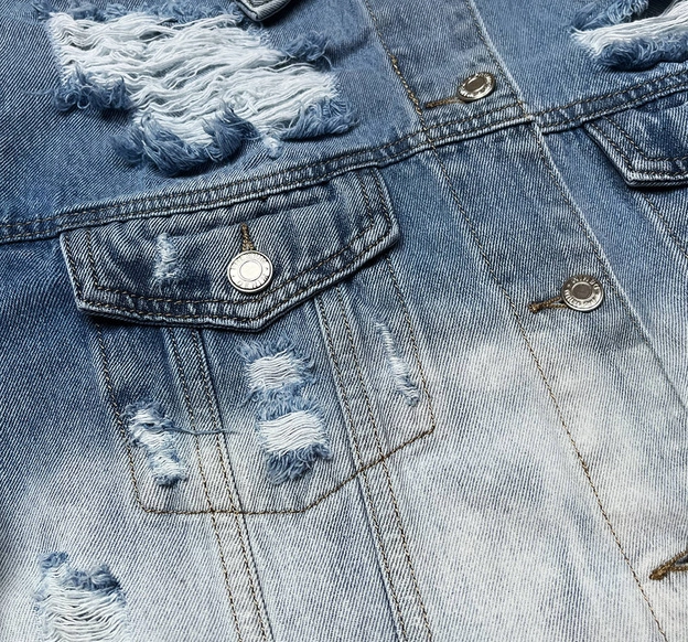 Damska kurtka jeansowa ombre niebieska (LG396)