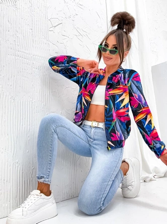 Welurowa bluza typu bomber czarna-wielokolorowa (707S)